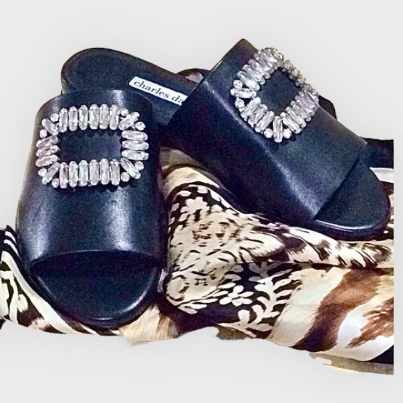 Charles David Jeweled Leather Sandals - Picture 1 of 9